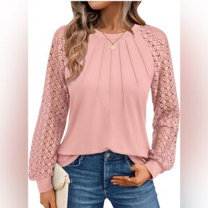 AUTOMET Womens Long Sleeve Shirts Pleated Lace Tops - NWOT